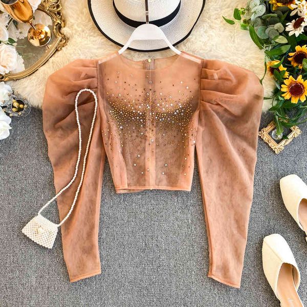 blouses aristocratic temperament crop women's retro heavy industry drilling fold sleeve blouse female short mesh, White
blouses aristocratic temperament crop women's retro heavy industry drilling fold sleeve blouse female short mesh, White