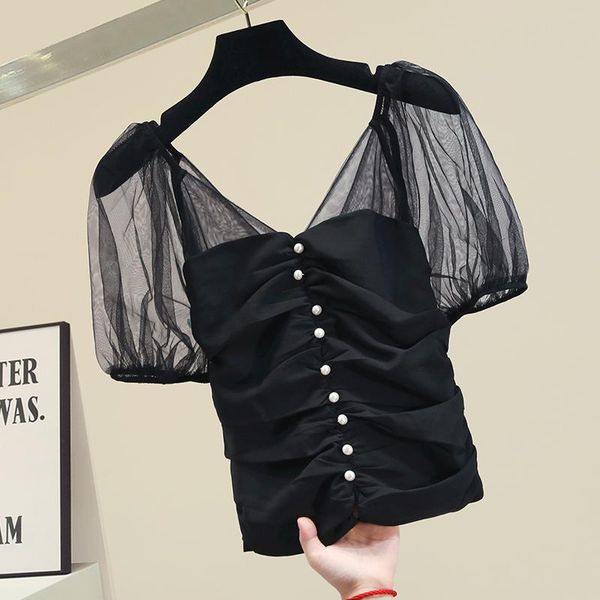 women's blouses & shirts short chiffon shirt blouse 2021 summer bead button gauze sleeve ladies slim black, White
women's blouses & shirts short chiffon shirt blouse 2021 summer bead button gauze sleeve ladies slim black, White