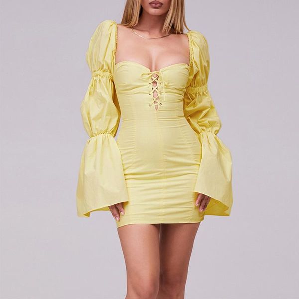 casual dresses lemon lace up puff sleeve mini dress 2021 bodycon women summer club party evening birthday outfits, Black;gray
casual dresses lemon lace up puff sleeve mini dress 2021 bodycon women summer club party evening birthday outfits, Black;gray