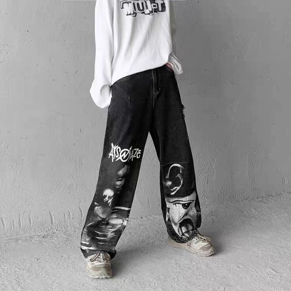 high street american jeans men's black antique drop feeling floor mops straight tube loose pants fashion, Blue
high street american jeans men's black antique drop feeling floor mops straight tube loose pants fashion, Blue