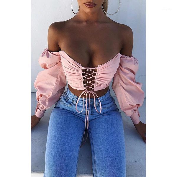 women puff sleeve blouse solid color off shoulder lace-up front tube crop autumn spring chic low cut women's blouses & shirts, White
women puff sleeve blouse solid color off shoulder lace-up front tube crop autumn spring chic low cut women's blouses & shirts, White