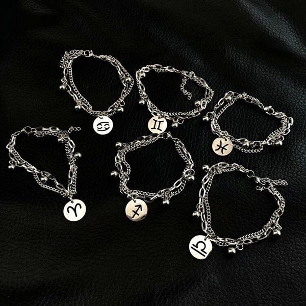 link, chain men women titanium steel double-layer zodiac sign bracelets bell horoscope 12 constellations bangle punk birthday jewelry gift, Black
link, chain men women titanium steel double-layer zodiac sign bracelets bell horoscope 12 constellations bangle punk birthday jewelry gift, Black