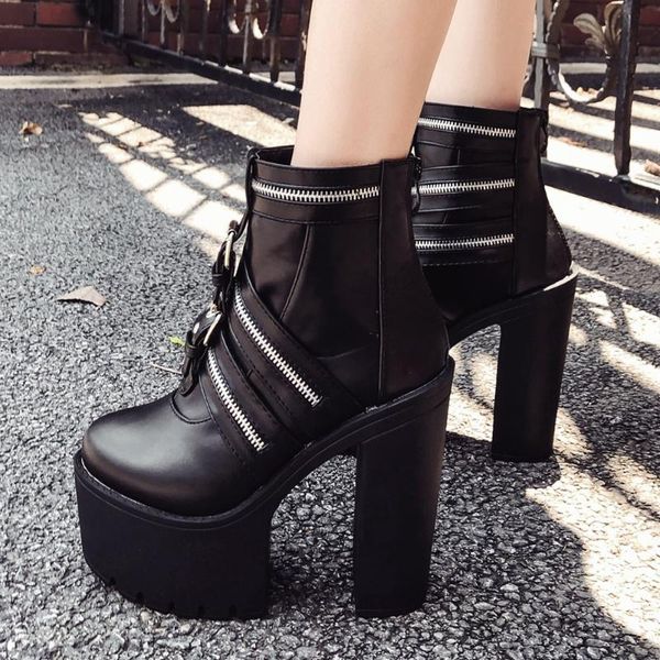boots gigifox platform ankle women shoes zip up soft rubber sole chunky high heels lady, Black
boots gigifox platform ankle women shoes zip up soft rubber sole chunky high heels lady, Black
