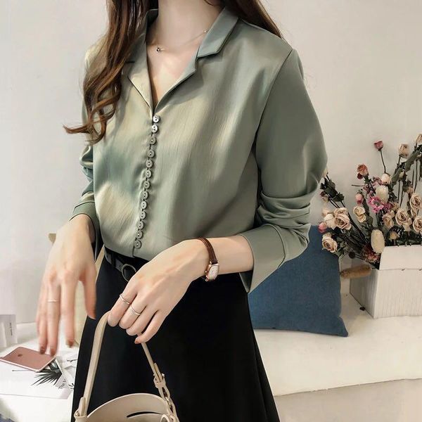 women's blouses & shirts women long sleeve solid single breasted korean style chiffon leisure ladies streetwear womens spring, White
women's blouses & shirts women long sleeve solid single breasted korean style chiffon leisure ladies streetwear womens spring, White