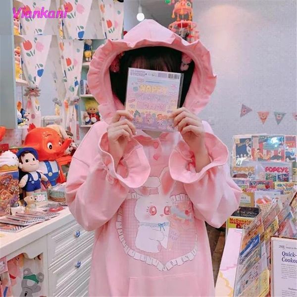 women's hoodies & sweatshirts sweet japanese style loose hoodie ruffles hooded kawaii pink 2021autumn cute flared sleeves korean print, Black
women's hoodies & sweatshirts sweet japanese style loose hoodie ruffles hooded kawaii pink 2021autumn cute flared sleeves korean print, Black