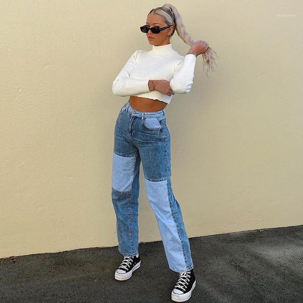 women's pants & capris easy matching women contrast color patchwork jeans casual lady high waist pockets straight denim 2021 autumn lat, Black;white
women's pants & capris easy matching women contrast color patchwork jeans casual lady high waist pockets straight denim 2021 autumn lat, Black;white