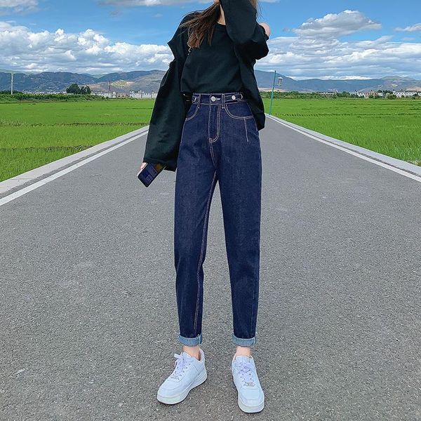 women's jeans harem autumn and winter adjustable waist high straight wide loose dark blue cotton daddy tappered pants
women's jeans harem autumn and winter adjustable waist high straight wide loose dark blue cotton daddy tappered pants
