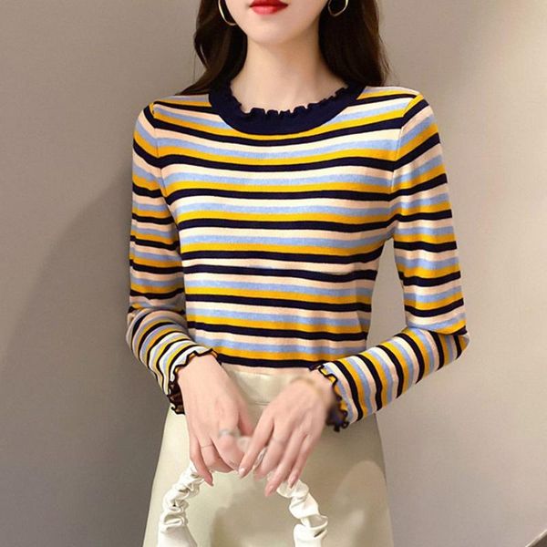 women's t-shirt autumn women stripe casual fashion round neck long sleeve t-shirts female clothes, White
women's t-shirt autumn women stripe casual fashion round neck long sleeve t-shirts female clothes, White