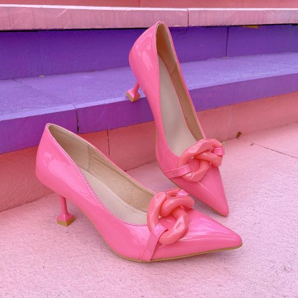 dress shoes sweet pink wedding bridal women pointed high heels patent leather french metal chain ladies pumps size 42, Black
dress shoes sweet pink wedding bridal women pointed high heels patent leather french metal chain ladies pumps size 42, Black