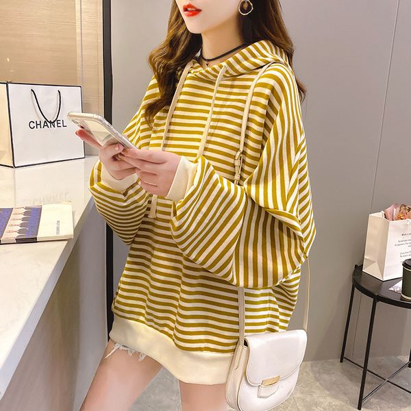 2021 autumn korean cotton striped hoodie thin loose large casual coat women's, Black
2021 autumn korean cotton striped hoodie thin loose large casual coat women's, Black