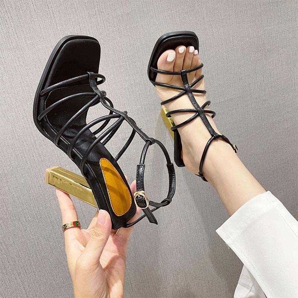 new arrival 2021 women sandals buckle strap metal high heels woman's pumps narrow band rome style office ladies shoes all match y0721, Black
new arrival 2021 women sandals buckle strap metal high heels woman's pumps narrow band rome style office ladies shoes all match y0721, Black