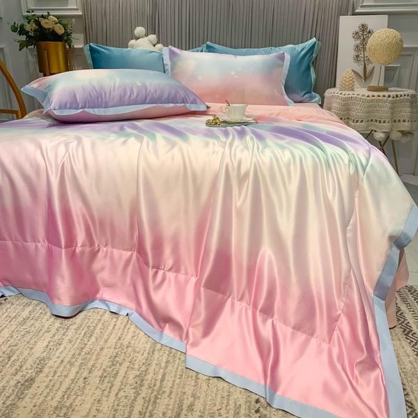 summer double-sided ice silk four-piece set washable air conditioning quilt double cool thin bedding sets
summer double-sided ice silk four-piece set washable air conditioning quilt double cool thin bedding sets