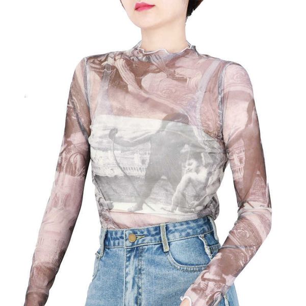 women's sweaters european printed lace bottomed shirt with translucent ice mh outside the sling perspective long sleeve t-shirt women, White;black
women's sweaters european printed lace bottomed shirt with translucent ice mh outside the sling perspective long sleeve t-shirt women, White;black