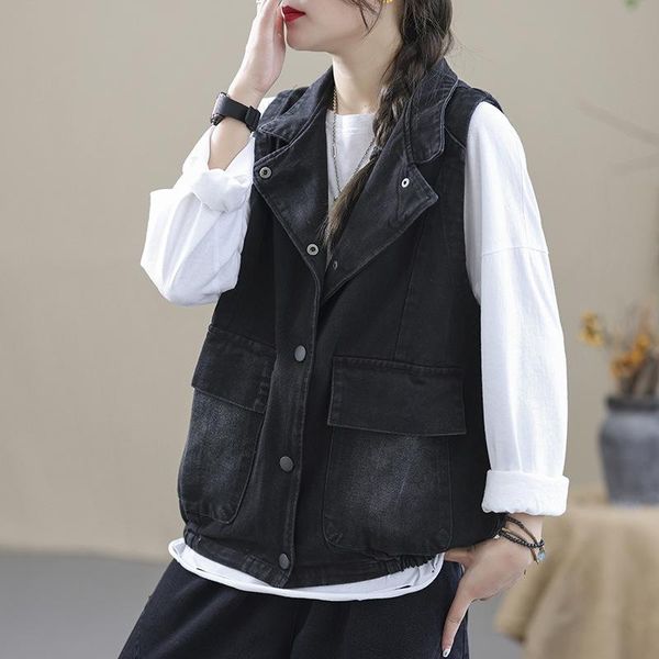 women's vests 2021 autumn vest women retro loose denim coat ladies stand button pocket bleached casual, Black;white
women's vests 2021 autumn vest women retro loose denim coat ladies stand button pocket bleached casual, Black;white