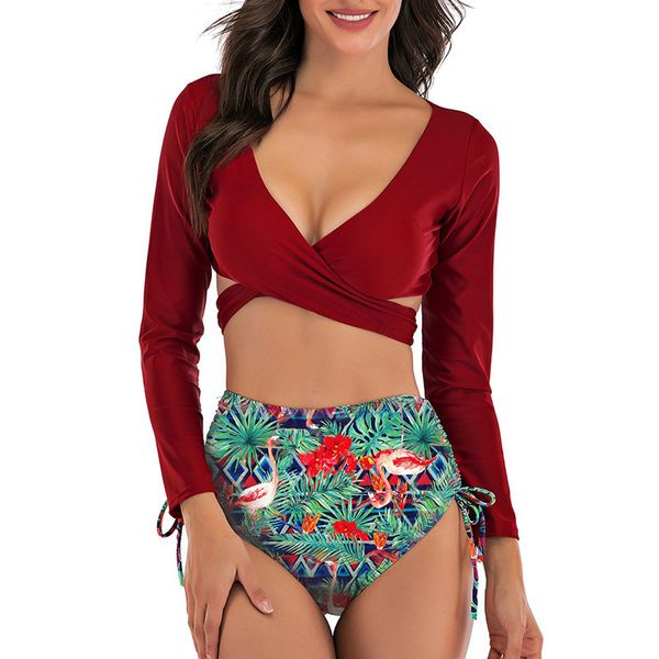 swimwear bikini female summer floral women's split long sleeve small fresh high waist, White;black
swimwear bikini female summer floral women's split long sleeve small fresh high waist, White;black