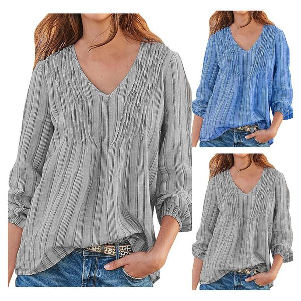 women's blouses & shirts women striped v-neck solid blouse folds long lantern sleeve casual female 2021 summer fashion simple style la, White
women's blouses & shirts women striped v-neck solid blouse folds long lantern sleeve casual female 2021 summer fashion simple style la, White