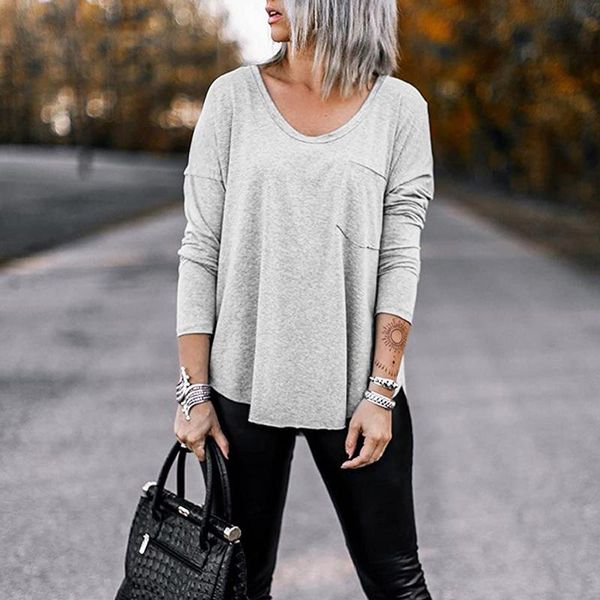 women's t-shirt feitong loose t-shirts women long sleeve tunic o neck casual pulovers with pocket, White
women's t-shirt feitong loose t-shirts women long sleeve tunic o neck casual pulovers with pocket, White