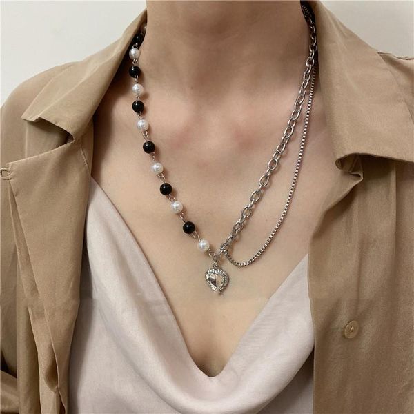 pendant necklaces 2021 korean fashion asymmetrical imitation pearl metal chain shiny crystal heart necklace for women jewelry gifts, Silver
pendant necklaces 2021 korean fashion asymmetrical imitation pearl metal chain shiny crystal heart necklace for women jewelry gifts, Silver
