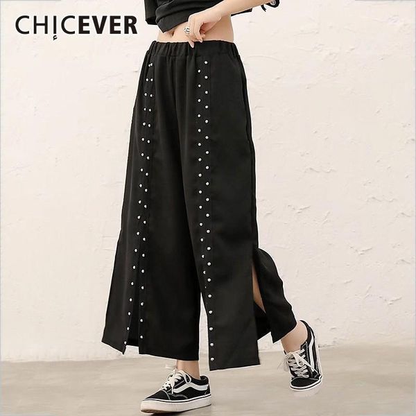 women's pants & capris chicever spring casual women pant elastic high waist patchwork beading pockets bottom split female flare 2021 fa, Black;white
women's pants & capris chicever spring casual women pant elastic high waist patchwork beading pockets bottom split female flare 2021 fa, Black;white