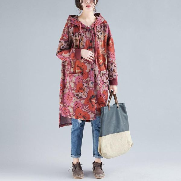 women's jackets women printed hooded long coat jacket outwear ladies retro plus size female print floral overcoat spring, Black;brown
women's jackets women printed hooded long coat jacket outwear ladies retro plus size female print floral overcoat spring, Black;brown