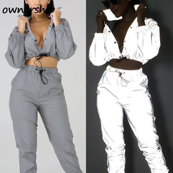 women's two piece pants women matching set night reflective fashion 2021 female long sleeve button hem lace up cropped high waist pant, White
women's two piece pants women matching set night reflective fashion 2021 female long sleeve button hem lace up cropped high waist pant, White
