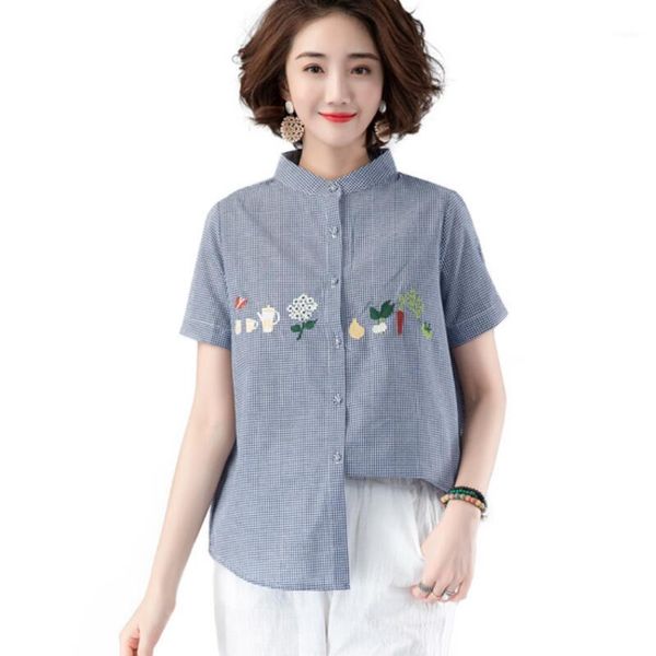 blouse women 2021 summer vintage embroidery plaid shirt short sleeve stand collar loose blouses camisas mujer women's & shirts, White
blouse women 2021 summer vintage embroidery plaid shirt short sleeve stand collar loose blouses camisas mujer women's & shirts, White