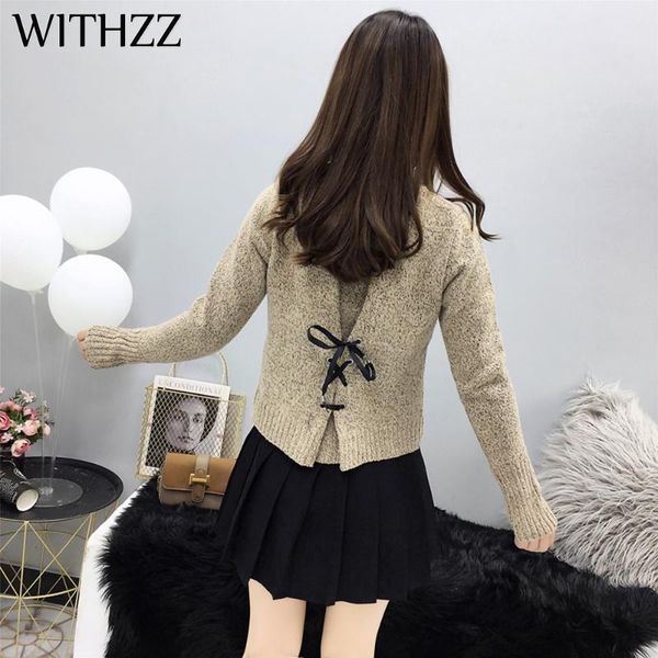 women's knitted early autumn back lace-up pullover sweater sweaters, White;black
women's knitted early autumn back lace-up pullover sweater sweaters, White;black