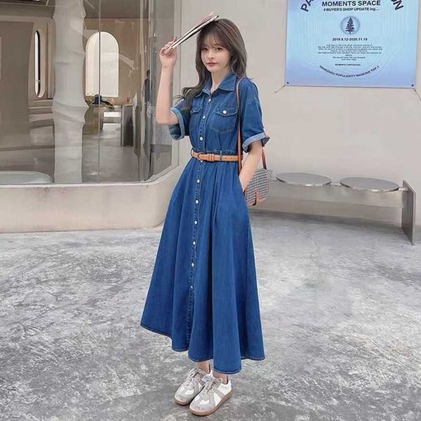 summer denim dres korea elegant casual short sleeve cowboy vestido 210531, Black;gray
summer denim dres korea elegant casual short sleeve cowboy vestido 210531, Black;gray