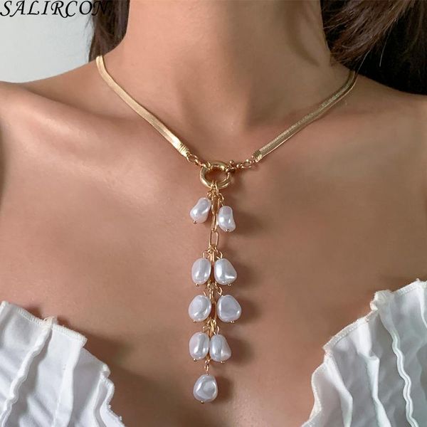 pendant necklaces punk flat blade snake chain baroque imitation pearls tassel necklace women korean fashion vintage elegant lariat jewelry, Silver
pendant necklaces punk flat blade snake chain baroque imitation pearls tassel necklace women korean fashion vintage elegant lariat jewelry, Silver