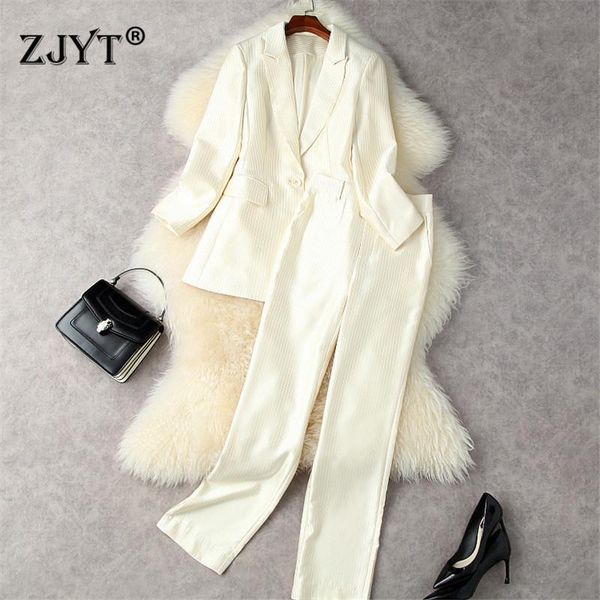 women's two piece pants autumn fashion office trousers suit elegant lady business formal outfit striped long sleeves blazer set, White
women's two piece pants autumn fashion office trousers suit elegant lady business formal outfit striped long sleeves blazer set, White