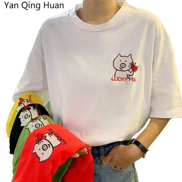 women's t-shirt yan qing huan 2021 summer korean cartoon letter embroidery tees round neck loose shirt street harajuku trend, White
women's t-shirt yan qing huan 2021 summer korean cartoon letter embroidery tees round neck loose shirt street harajuku trend, White
