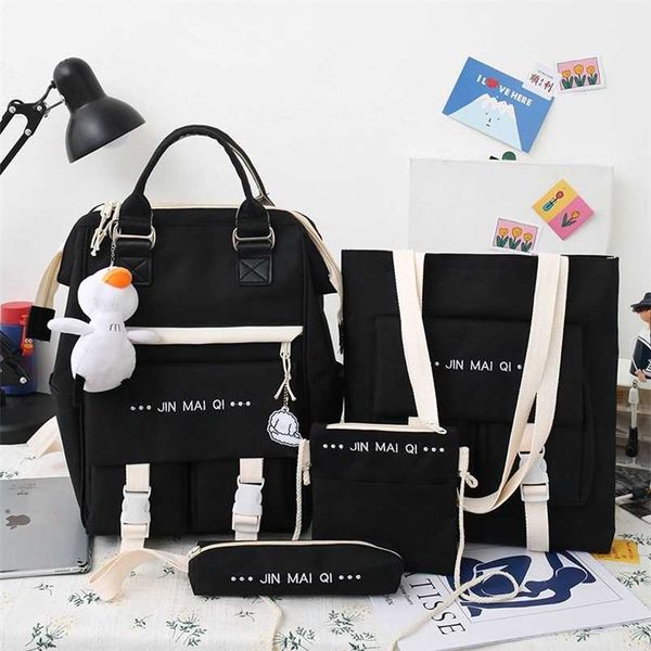 4-piece fashionable women's backpack canvas large capacity school bags for teenager girls mochila 211018
4-piece fashionable women's backpack canvas large capacity school bags for teenager girls mochila 211018
