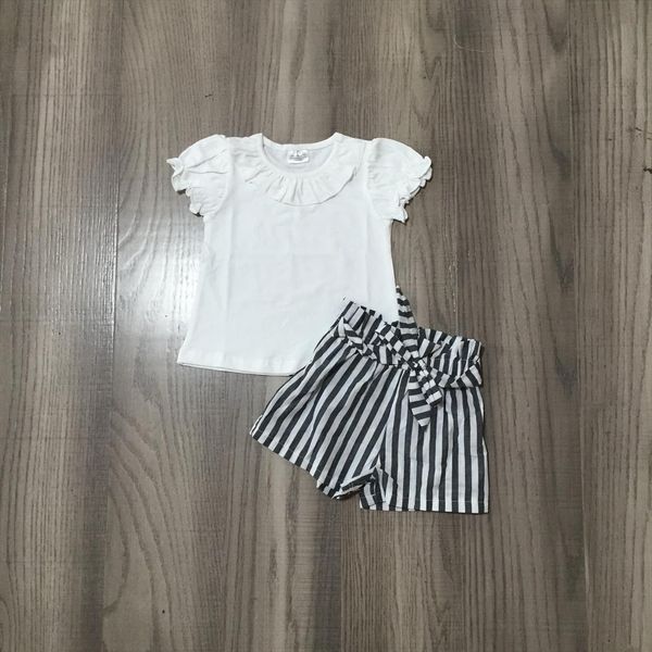 summer baby girls short sleeve clothes ruffles boutique white black stripe shorts set outfits kidwear
summer baby girls short sleeve clothes ruffles boutique white black stripe shorts set outfits kidwear