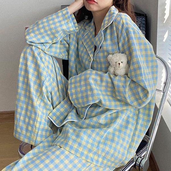 winter long sleeve leisure women sleepwear turn down collar korean girls grid nightwear loose for pajamas suit homewear set, Black;red
winter long sleeve leisure women sleepwear turn down collar korean girls grid nightwear loose for pajamas suit homewear set, Black;red