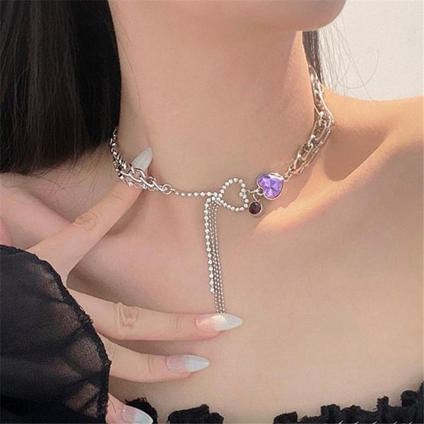 pendant necklaces sweet hollow out love tassel chain collarbone purple heart-shaped crystal diamond inlaid necklace women's neck, Silver
pendant necklaces sweet hollow out love tassel chain collarbone purple heart-shaped crystal diamond inlaid necklace women's neck, Silver