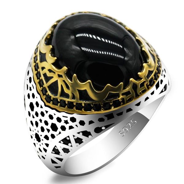 cluster rings brand handmade zircon 925 sterling silver men's ring with black agate as a gift turkish fashion jewelry, Golden;silver
cluster rings brand handmade zircon 925 sterling silver men's ring with black agate as a gift turkish fashion jewelry, Golden;silver