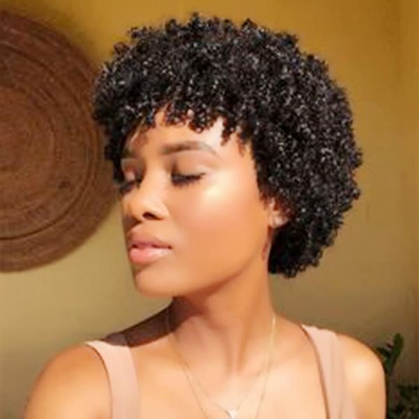 short bob wig with bang pixie cut afro kinky curly natural color brazilian remy human hair machine made wigs for women, Black;brown
short bob wig with bang pixie cut afro kinky curly natural color brazilian remy human hair machine made wigs for women, Black;brown
