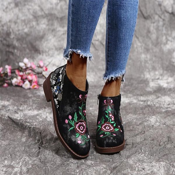 boots women's mid-heel round toe short side zipper embroidery flower fashion all-match, Black
boots women's mid-heel round toe short side zipper embroidery flower fashion all-match, Black