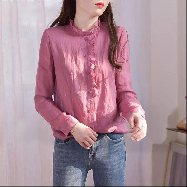button up long sleeve pink women shirt vintage plus size clothing for cotton linen ladies casual, White
button up long sleeve pink women shirt vintage plus size clothing for cotton linen ladies casual, White