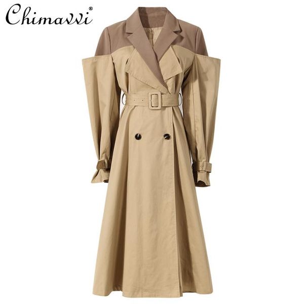 women's trench coats elegant woman coat 2021 autumn winter korean style color contrast wool lady patchwork fake two piece windbreaker, Tan;black
women's trench coats elegant woman coat 2021 autumn winter korean style color contrast wool lady patchwork fake two piece windbreaker, Tan;black