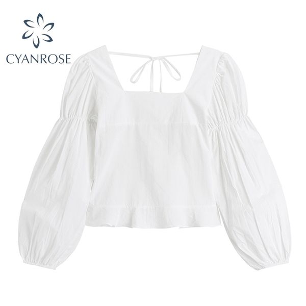 lace-up retro square collar women's blouses korean slim casual puff long sleeve shirts summer elastic crop solid blusas 210515, White
lace-up retro square collar women's blouses korean slim casual puff long sleeve shirts summer elastic crop solid blusas 210515, White