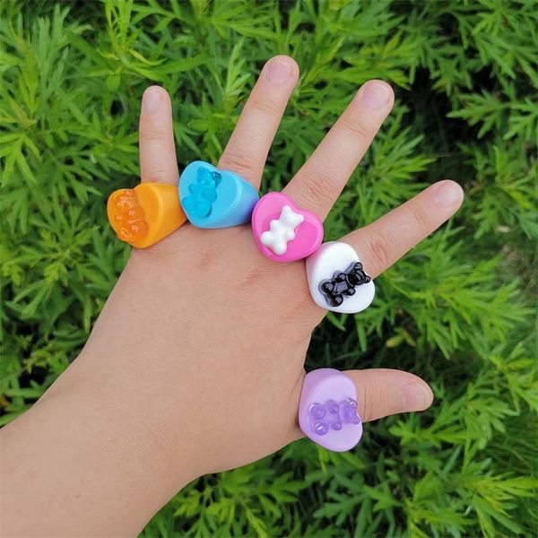 cluster rings candy color wide face acrylic female ring bear cute girly style woman girl heart shape, Golden;silver
cluster rings candy color wide face acrylic female ring bear cute girly style woman girl heart shape, Golden;silver
