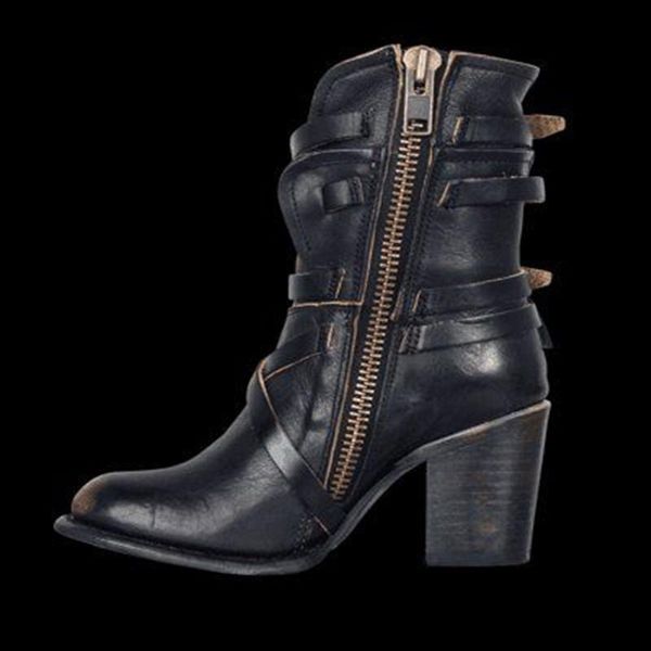 dress shoes foreign large size winter ladies leather boots, Black