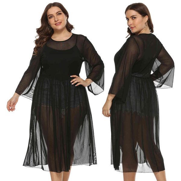 women's plus size large perspective mesh pleated skirt flared sleeve waist medium length blouse 1419
women's plus size large perspective mesh pleated skirt flared sleeve waist medium length blouse 1419