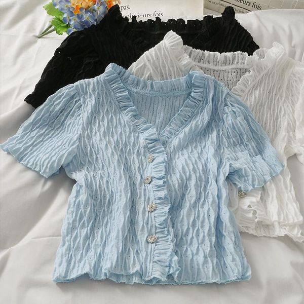 women's blouses & shirts women fashion outdoor casual hollow short sleeves ruffle blouse ladies ol sweet girls student elegant daily ba, White
women's blouses & shirts women fashion outdoor casual hollow short sleeves ruffle blouse ladies ol sweet girls student elegant daily ba, White