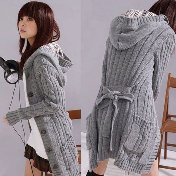 womens knitted cardigan plaid hooded slim solid color twist lace up thickened cardigan women long knitted hooded coat sweater, White;black
womens knitted cardigan plaid hooded slim solid color twist lace up thickened cardigan women long knitted hooded coat sweater, White;black
