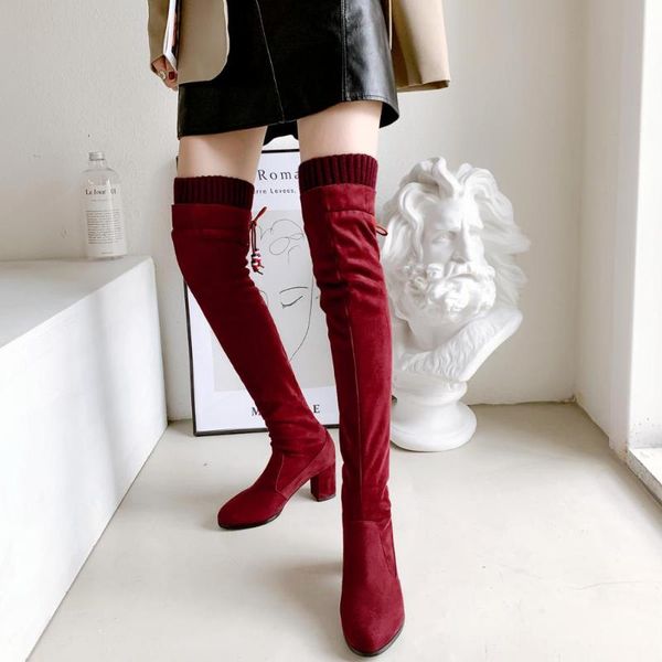 boots flock leather women over the knee lace up high heels autumn woman shoes winter round head women's size 39, Black
boots flock leather women over the knee lace up high heels autumn woman shoes winter round head women's size 39, Black