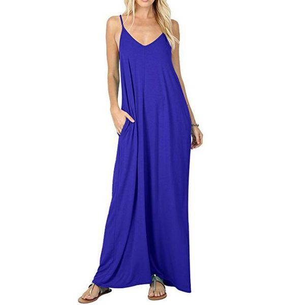 casual dresses women fashion spaghetti strap v neck solid pocket female summer long maxi, Black;gray
casual dresses women fashion spaghetti strap v neck solid pocket female summer long maxi, Black;gray