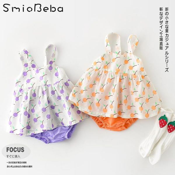 clothing sets baby tracksuit summer children's girls 2pcs set lovely fruit print tee shirts + pp bread shorts sling cool two piece, White 
clothing sets baby tracksuit summer children's girls 2pcs set lovely fruit print tee shirts + pp bread shorts sling cool two piece, White