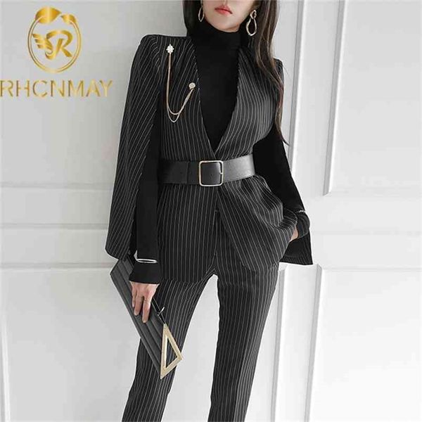 fashion korean pant suits women formal cape blazer and long stripe set slim ol 2 pieces 210506, White
fashion korean pant suits women formal cape blazer and long stripe set slim ol 2 pieces 210506, White
